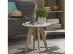 Mesa Auxiliar Salón Comedor Blanco y Roble 40 cm