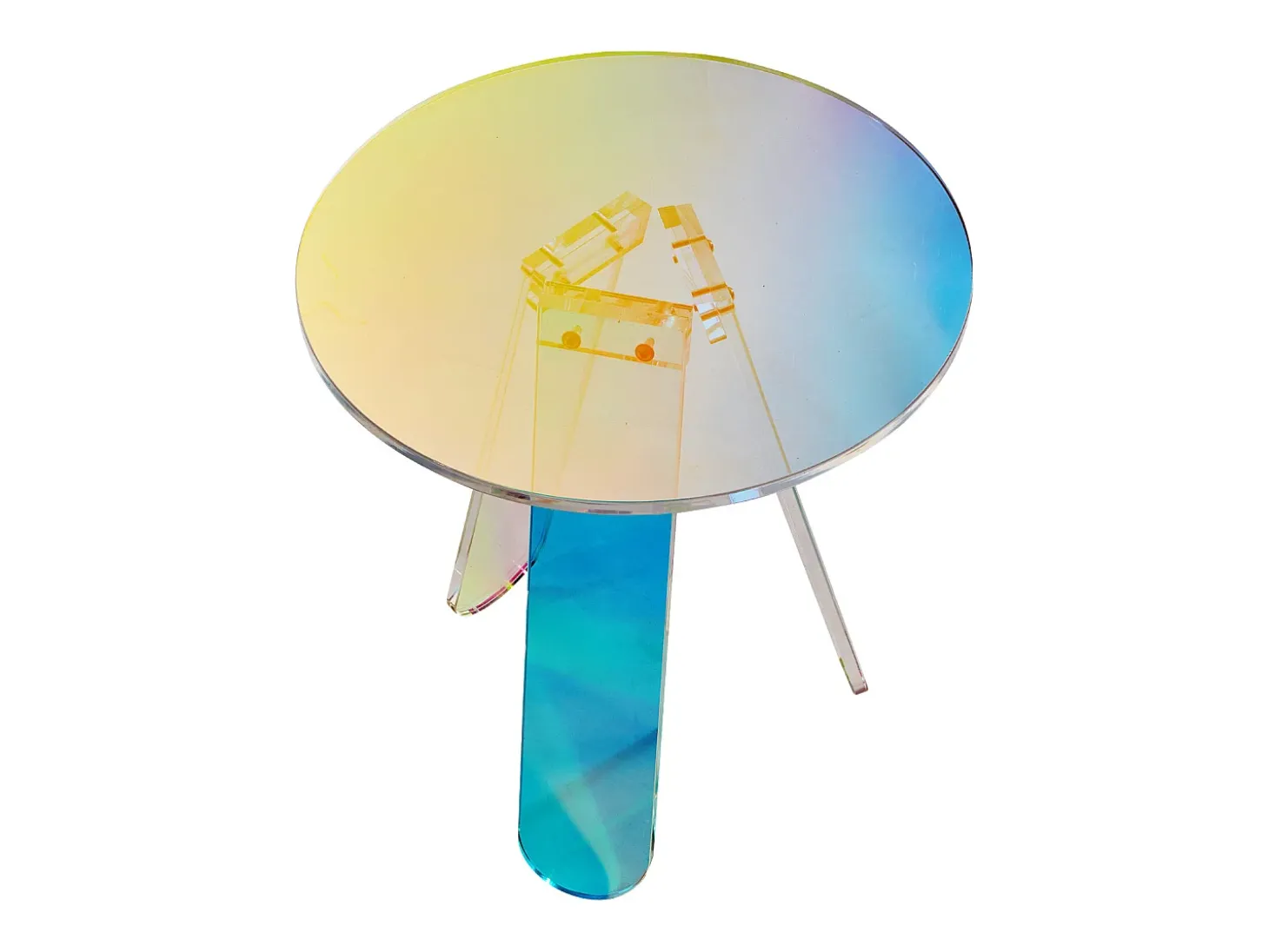 Mesa Auxiliar SucceBuy Redonda Iridescente, Mesa Auxiliar de Acrílico Transparente para Bebidas, Comida, Aperitivos en el Salón, el Dormitorio