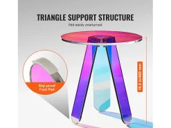 Mesa Auxiliar SucceBuy Redonda Iridescente, Mesa Auxiliar de Acrílico Transparente para Bebidas, Comida, Aperitivos en el Salón, el Dormitorio