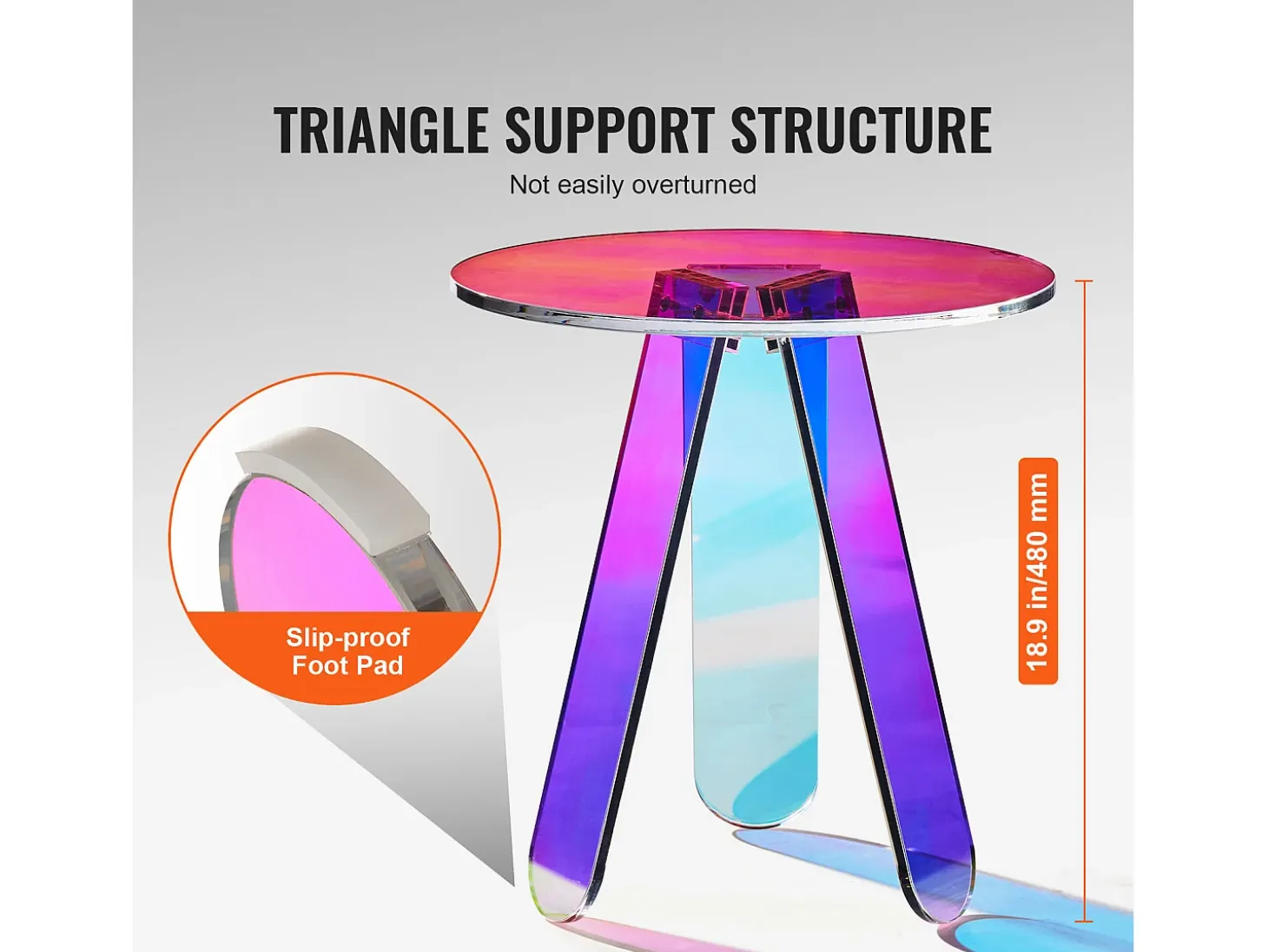 Mesa Auxiliar SucceBuy Redonda Iridescente, Mesa Auxiliar de Acrílico Transparente para Bebidas, Comida, Aperitivos en el Salón, el Dormitorio