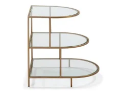 Mesa auxiliar Vera de 3 niveles de cristal transparente y metal dorado