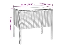 Mesa auxiliar vidrio templado ratán sintético marrón 53x37x48cm
