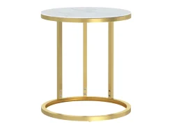 Mesa auxiliar vidrio templado dorado y mármol blanco 45 cm
