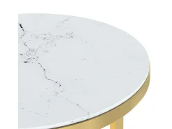 Mesa auxiliar vidrio templado dorado y mármol blanco 45 cm