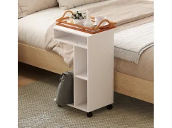 Mesa auxiliar Ziggi Homcom 3 compartimentos con ruedas blanco 69x40x30 cm
