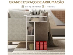Mesa auxiliar Ziggi Homcom 3 compartimentos con ruedas blanco 69x40x30 cm