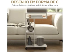 Mesa auxiliar Ziggi Homcom 3 compartimentos con ruedas blanco 69x40x30 cm