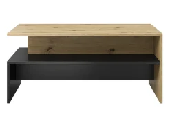 Mesa baja RAMOS – Diseño roble y negro super mate – Tablero con almacenamiento integrado – 100x60 cm