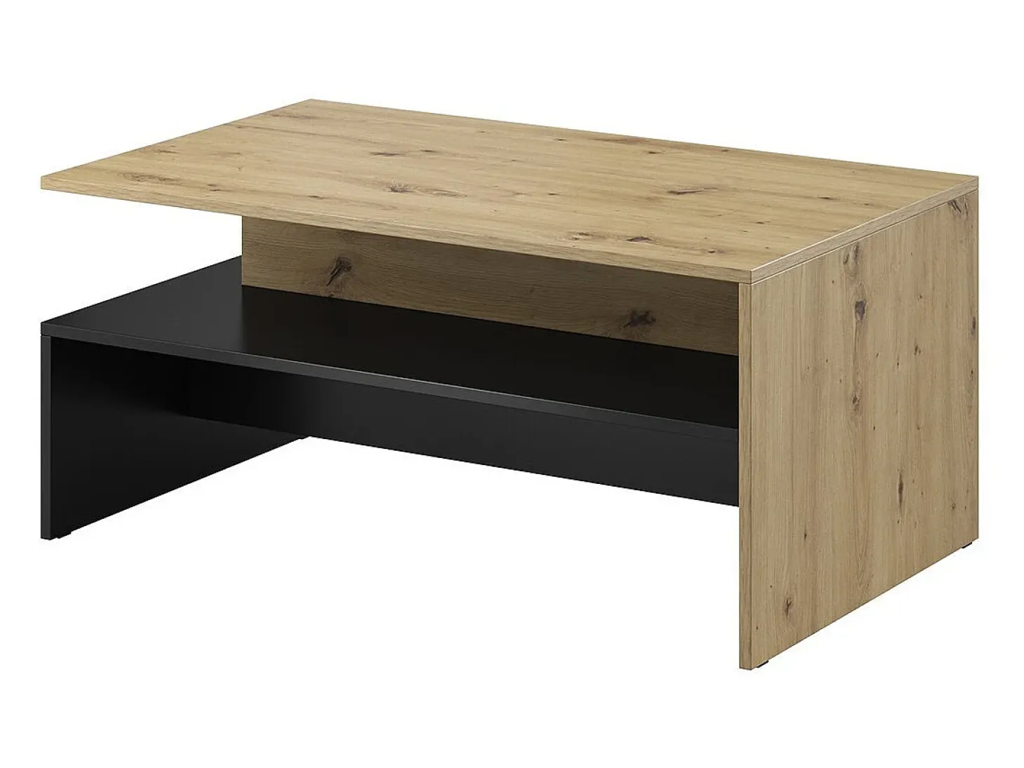 Mesa baja RAMOS – Diseño roble y negro super mate – Tablero con almacenamiento integrado – 100x60 cm