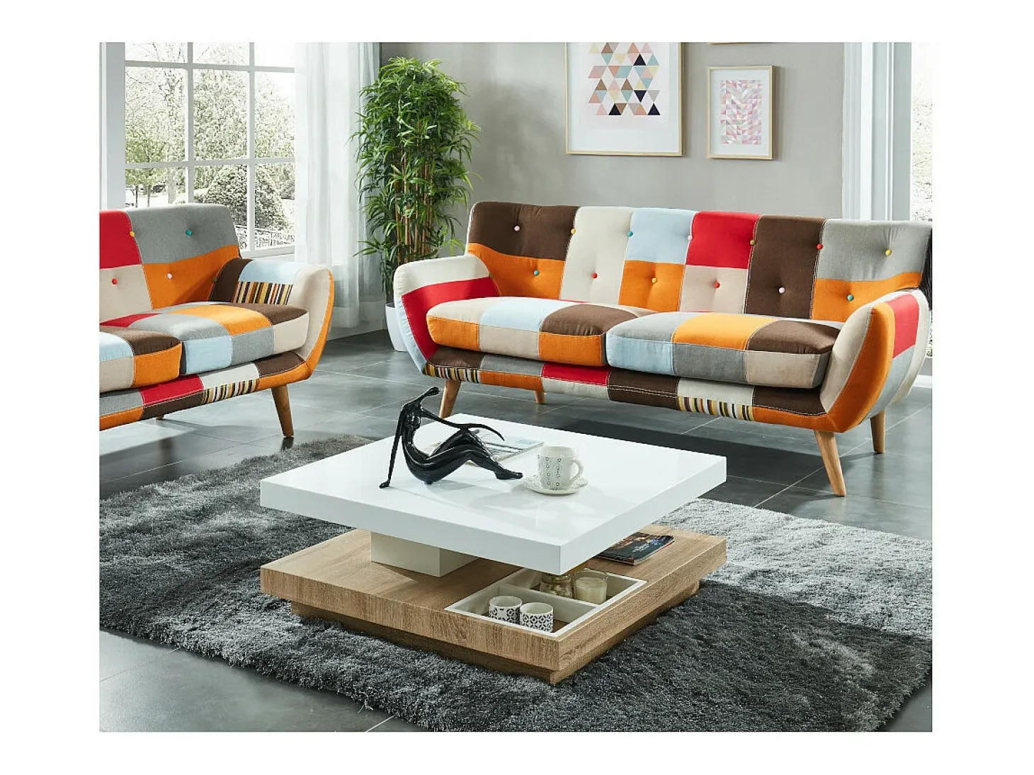 Mesa centro FAUSTO - Tablero pivotante - MDF lacado bicolor