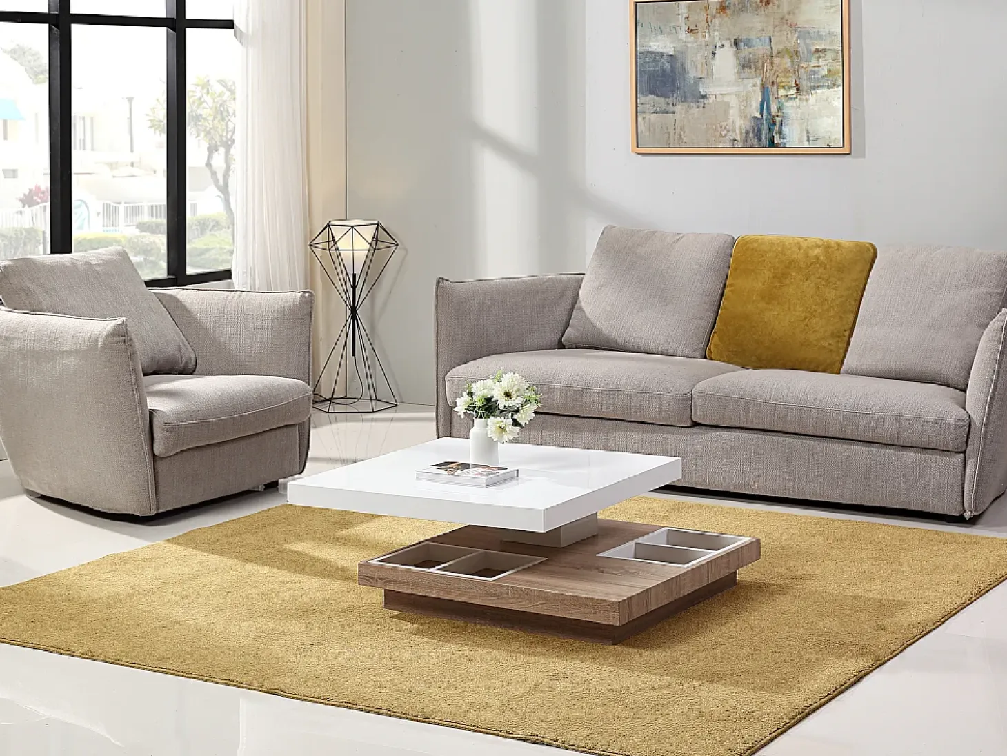 Mesa centro FAUSTO - Tablero pivotante - MDF lacado bicolor