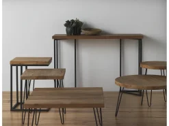 Mesa centro madera de olmo viejo patas metálicas