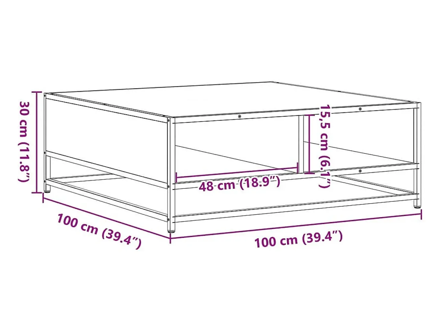 Mesa centro madera ingeniería y metal gris Sonoma 100x100x30 cm
