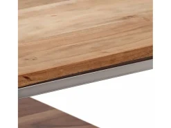 Mesa consola acero inoxidable plateado y madera maciza acacia