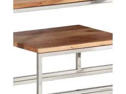 Mesa consola acero inoxidable plateado y madera maciza acacia