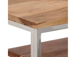 Mesa consola acero inoxidable plateado y madera maciza acacia