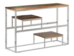 Mesa consola acero inoxidable plateado madera maciza reciclada