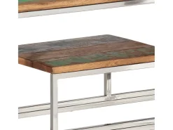 Mesa consola acero inoxidable plateado madera maciza reciclada