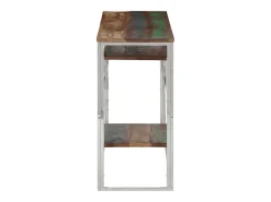 Mesa consola acero inoxidable plateado madera maciza reciclada