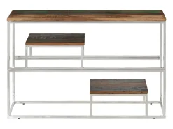Mesa consola acero inoxidable plateado madera maciza reciclada