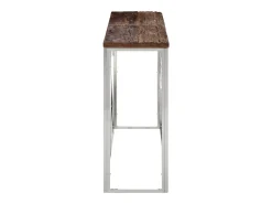 Mesa consola acero inoxidable madera maciza traviesa plateado