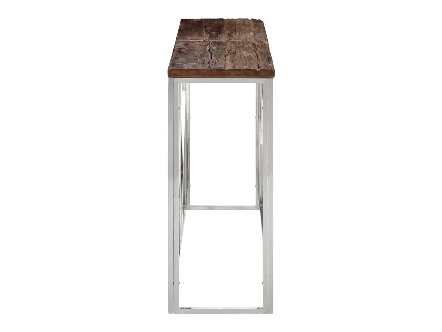 Mesa consola acero inoxidable madera maciza traviesa plateado