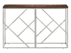 Mesa consola acero inoxidable madera maciza traviesa plateado