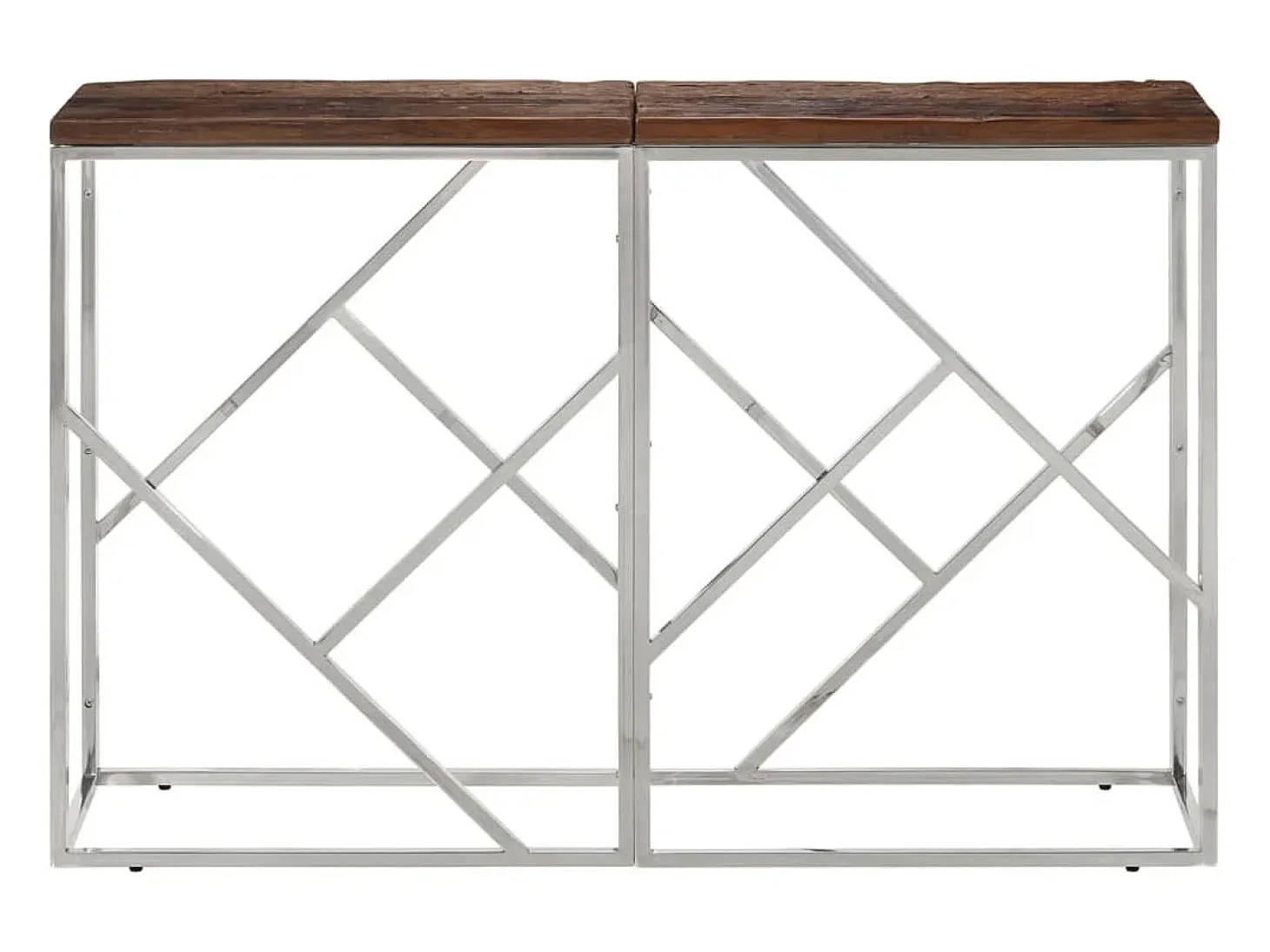 Mesa consola acero inoxidable madera maciza traviesa plateado