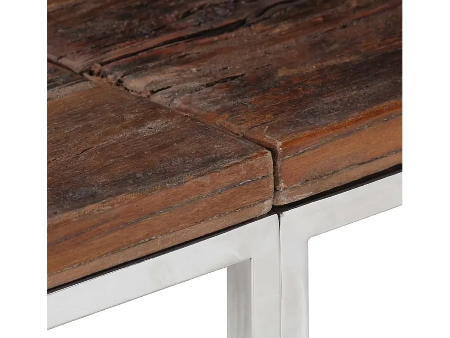 Mesa consola acero inoxidable madera maciza traviesa plateado
