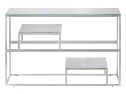 Mesa consola acero inoxidable plateado y vidrio templado