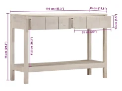 Mesa consola blanca 110x35x75 cm madera maciza de mango