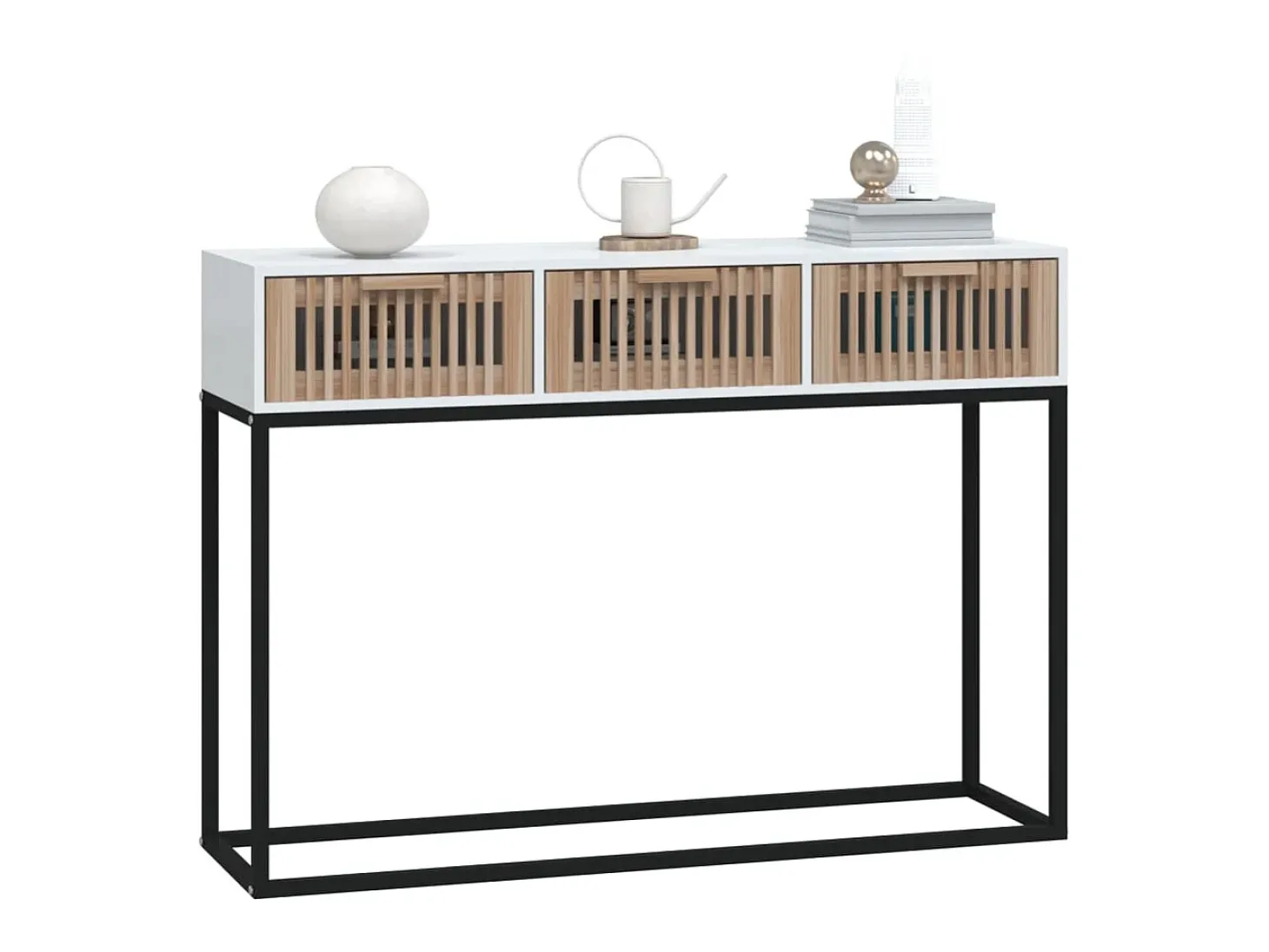 Mesa consola blanca 105x30x75 cm madera contrachapada y hierro