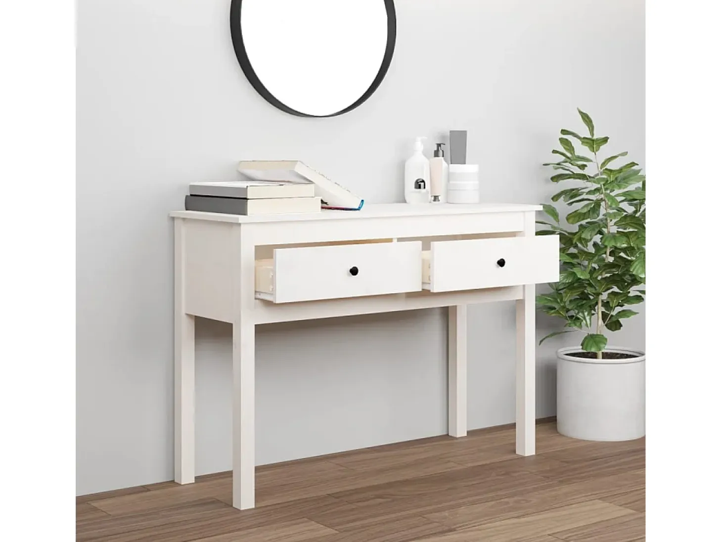 Mesa consola Blanca 100x35x75 cm Madera maciza de pino