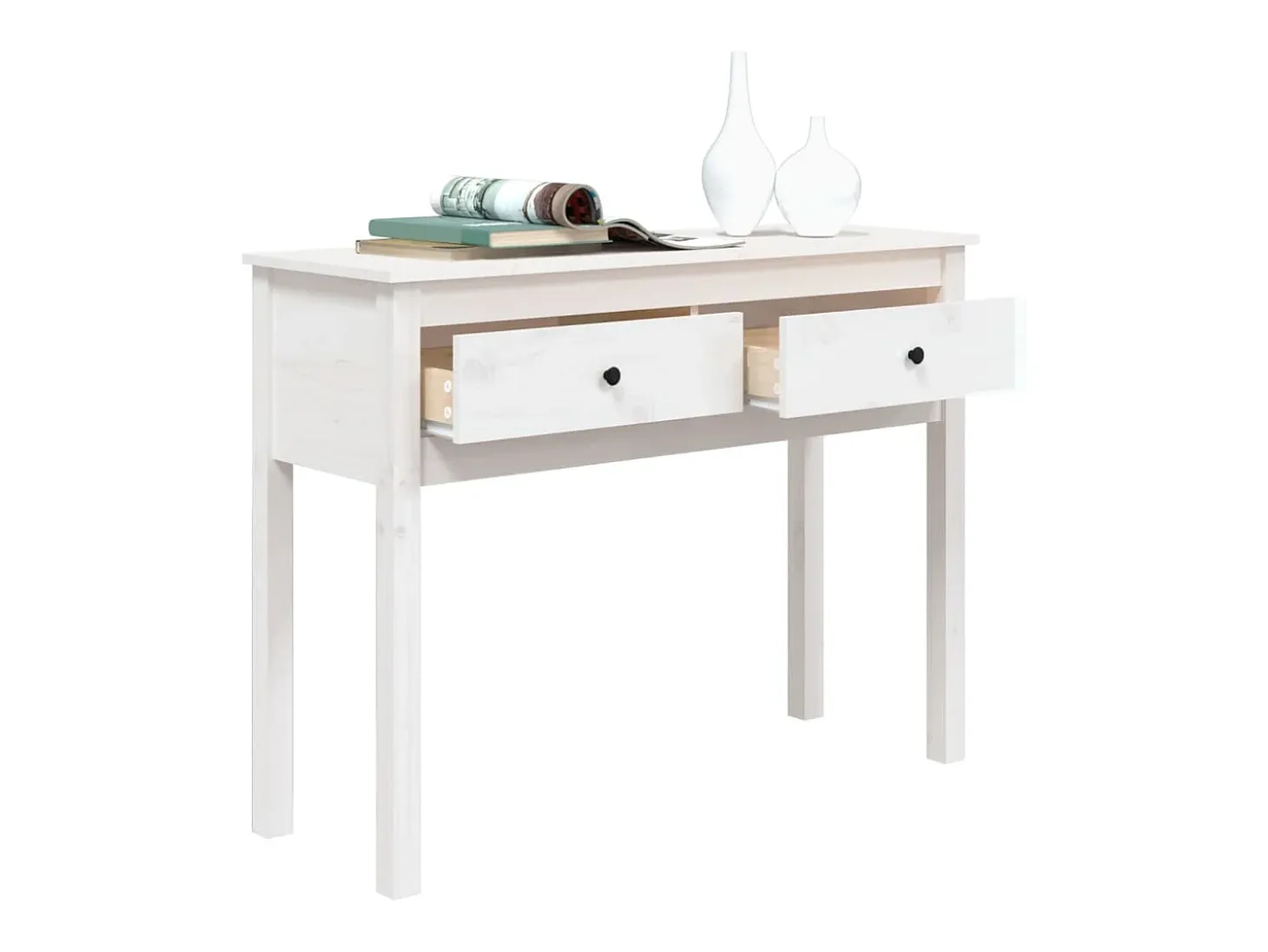 Mesa consola Blanca 100x35x75 cm Madera maciza de pino