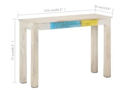 Mesa consola Blanca 115x35x77 cm Madera de mango en bruto