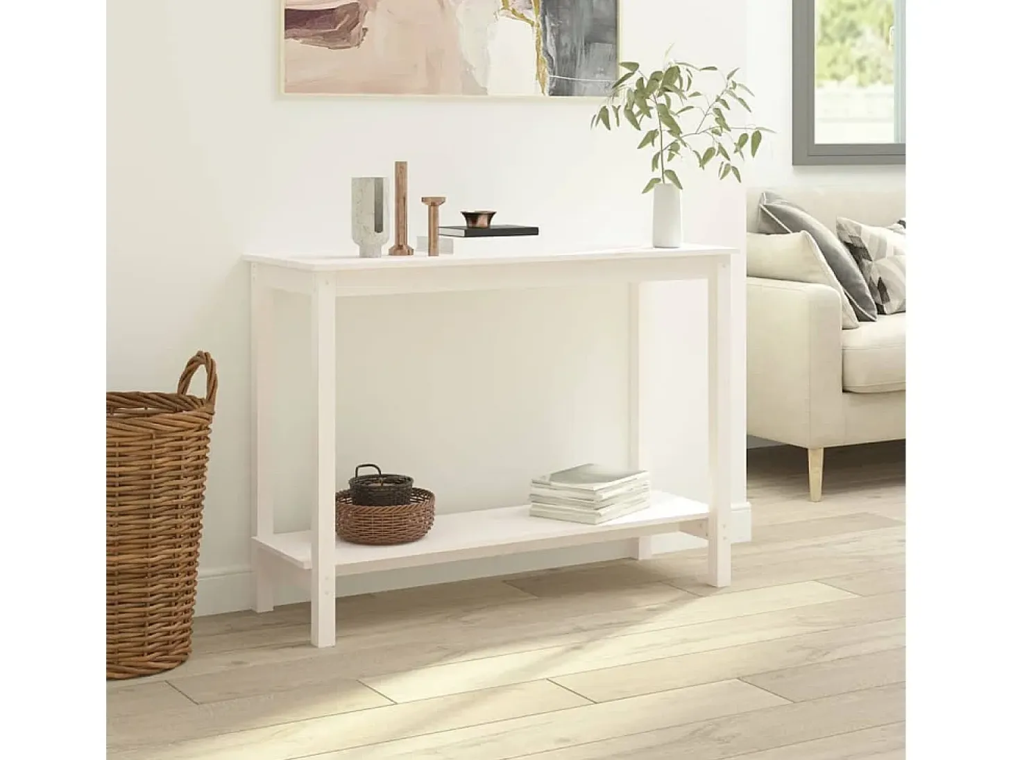Mesa consola Blanca 110x40x80 cm Madera maciza de pino