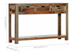 Mesa consola con 3 cajones madera maciza sheesham 120x30x75cm