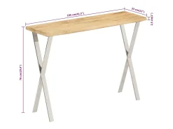 Mesa consola con borde natural madera mango maciza 105x33x76 cm