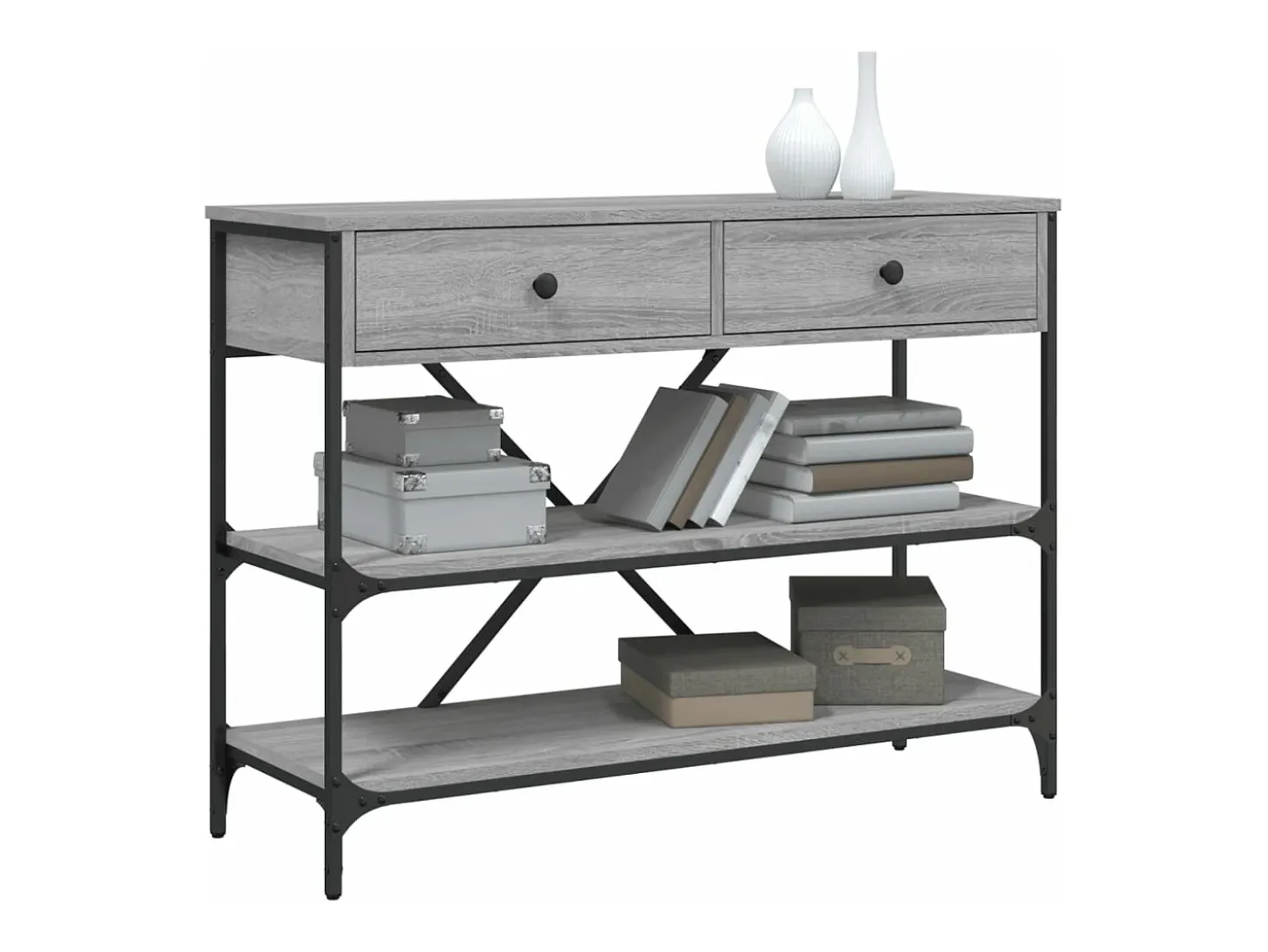 Mesa consola con cajones estantes madera ingeniería Sonoma gris