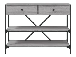Mesa consola con cajones y estantes en madera de ingeniería gris