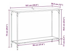 Mesa Consola con estante Roble negro 101 x 30.5 x 75 cm