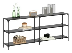Mesa consola con superficie de vidrio negro acero 194,5x30x81cm