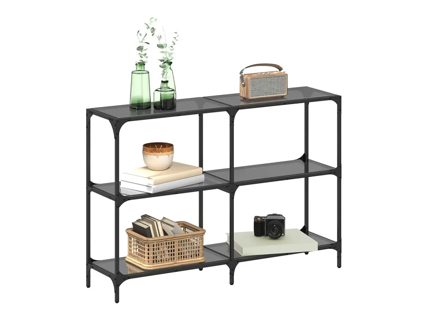 Mesa consola con superficie de vidrio negro acero 118,5x30x81cm