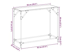 Mesa consola con superficie de vidrio negro acero 98x35x81 cm