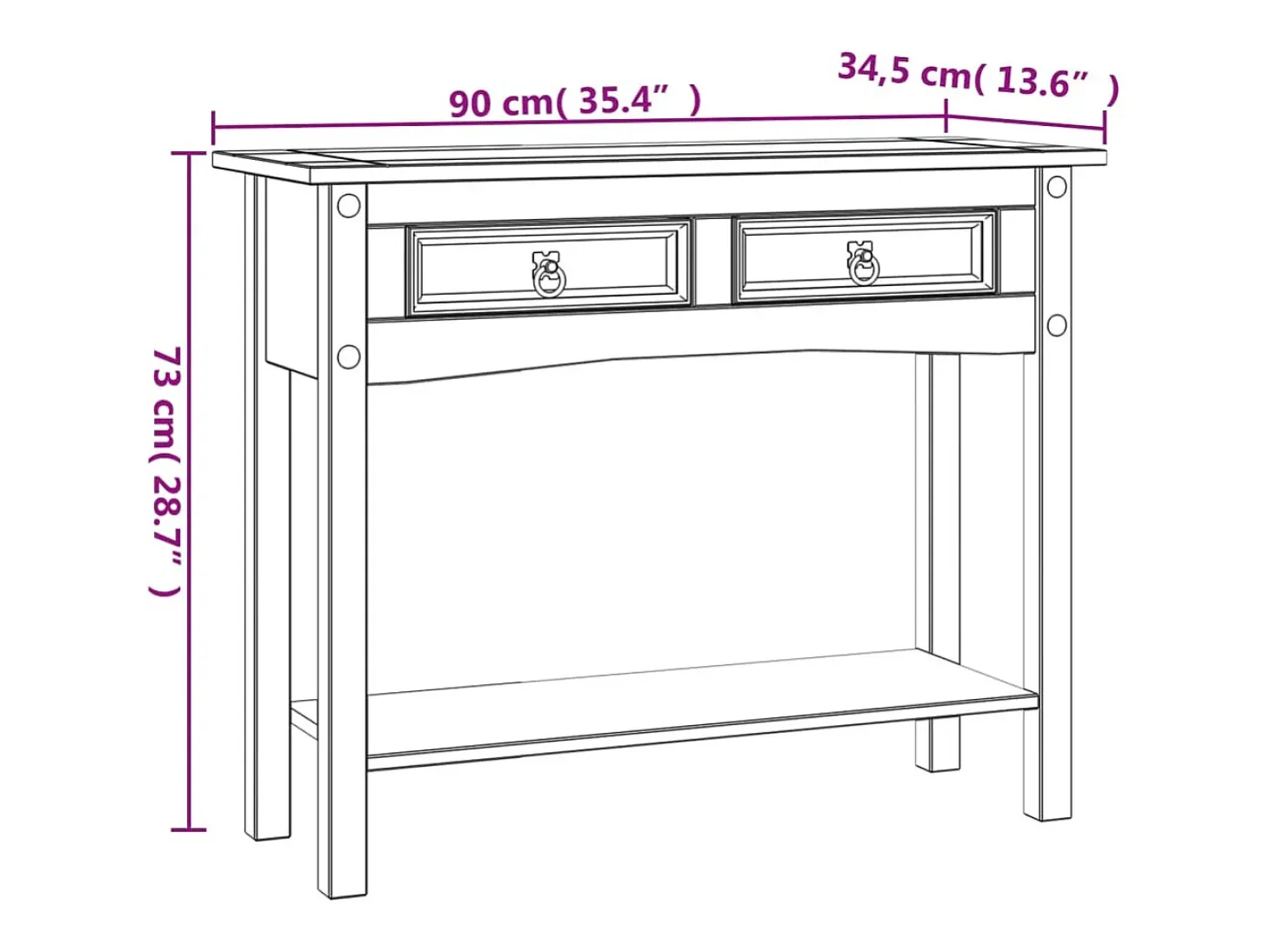 Mesa consola Corona Range de pino mexicano blanco 90x34,5x73 cm