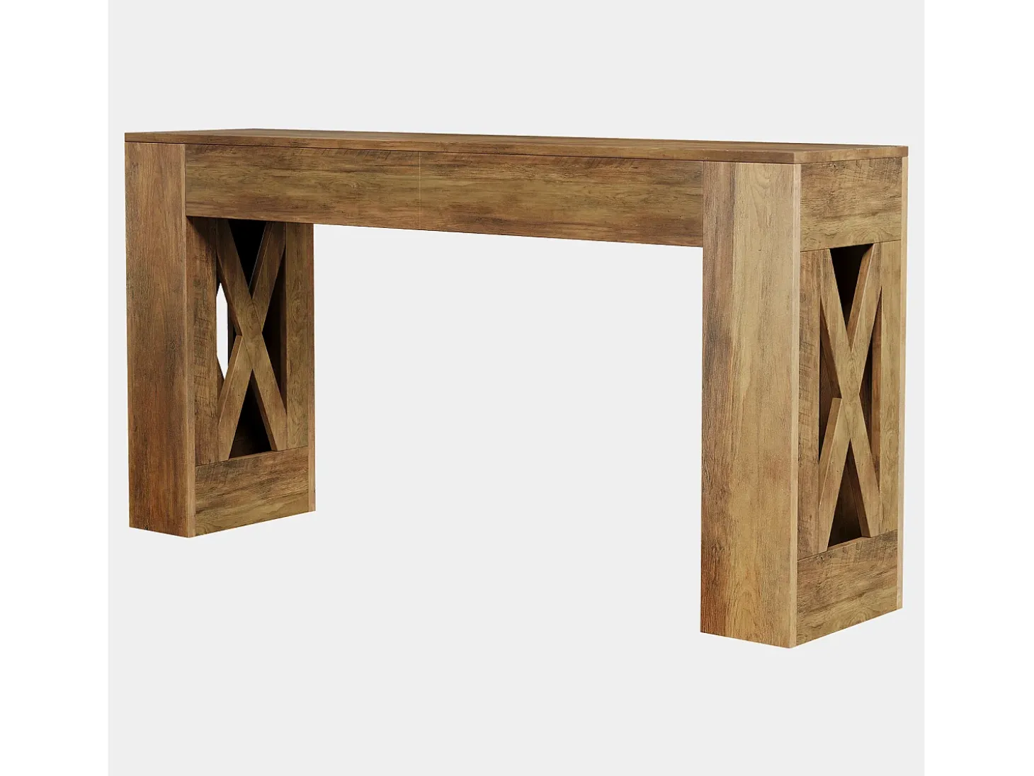 Mesa consola de 160 cm de largo, mesa de entrada estilo granja con 2 cajones y patas en forma de X