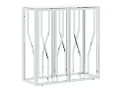 Mesa consola de acero inoxidable y vidrio plateada 70x30x70 cm