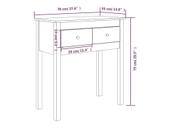 Mesa consola de madera maciza de pino blanco 70x35x75 cm