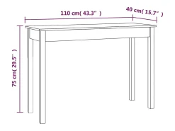 Mesa consola de madera maciza de pino blanco 110x40x75 cm