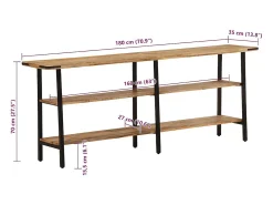 Mesa consola de madera maciza de mango 180x35x70 cm